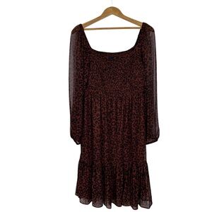 Just Taylor Smocked Bodice Mini Dress Size 10 Leopard Print Sheer Flowy Sheer